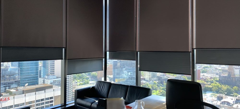 Double Vertilux Roller Blinds in Melbourne Offices aspect ratio 1096 500