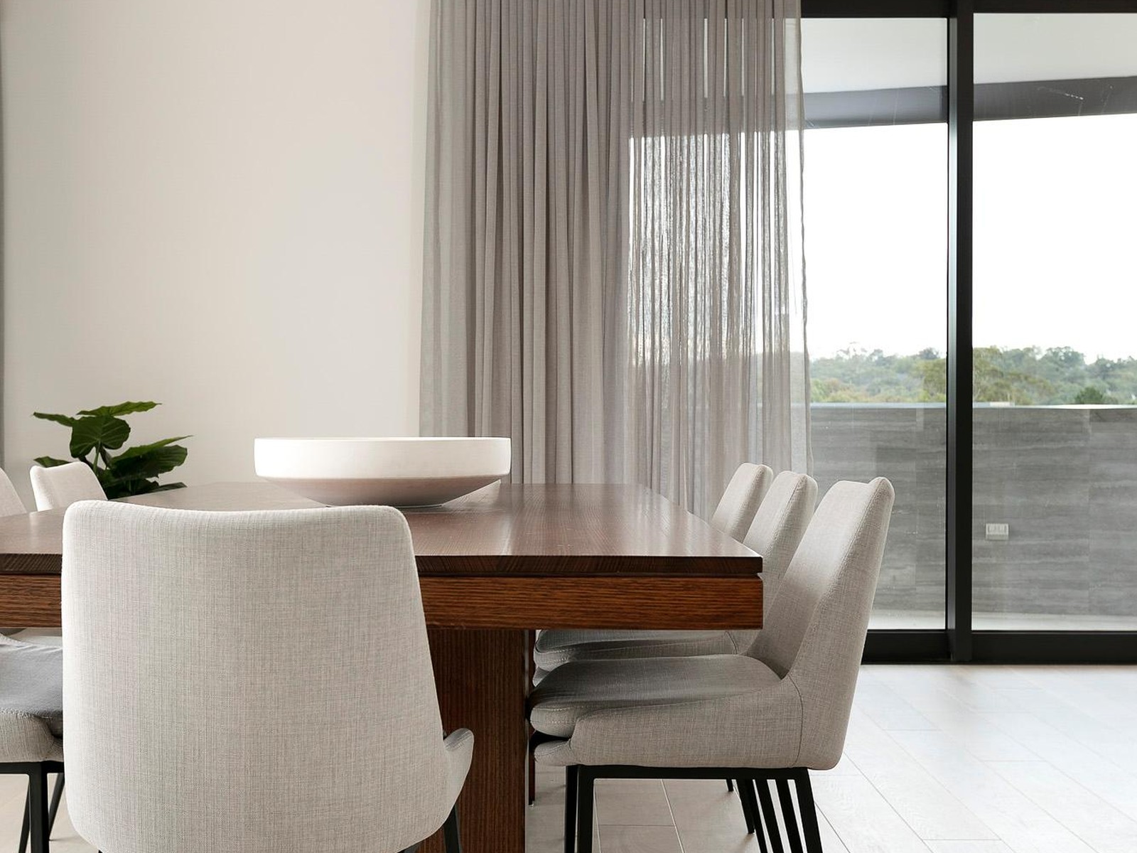 S Fold Sheer Curtains in fabric Nettex Bali Ash Dining Room
